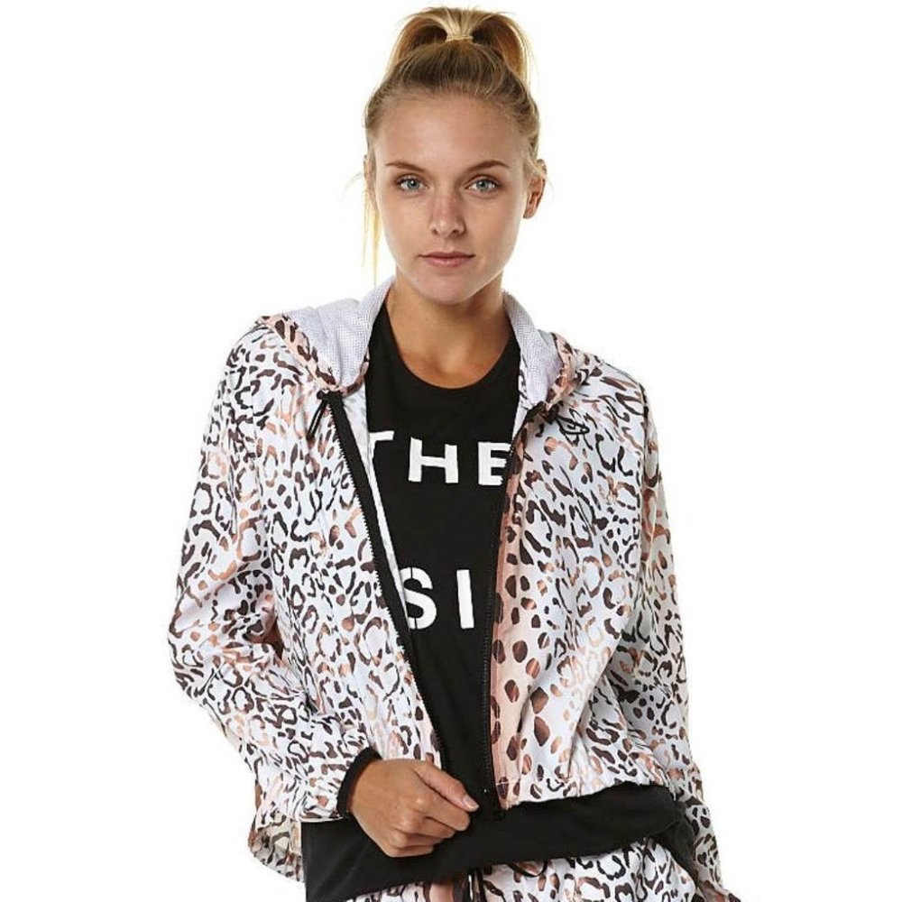 $199 THE UPSIDE Cropped BARRE Sport Run  JACKET Ombre Leopard ( S )